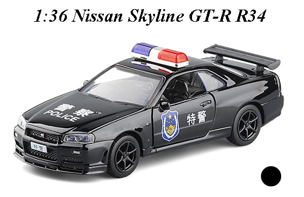 1:36 Scale Police Nissan Skyline GT-R R34 Diecast Toy
