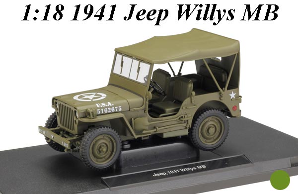 1:18 Scale Soft Top 1941 Jeep Willys MB Diecast Model